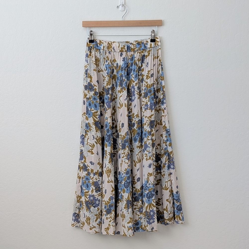 & Other Stories Blue and Cream Floral Pleated Maxi Skirt